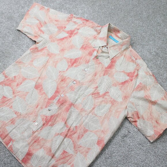 Tori Richard Shirt Mens Large Pink Floral 100% Cotton Lawn Short Sleeve Button - Picture 3 of 12
